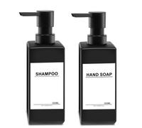Distributeur de Savon en Verre Noir 350ml Pack de 2 Distributeur Shampoing et Gel Douche à Remplir Distributeur Savon et Liquide Vaisselle avec Tête de Pompe en Plastique pour Savon Lotion Douche