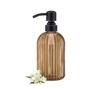 Distributeur de Savon en Verre rayé, pour Salle de Bain et Cuisine, Pompe en Acier Inoxydable Bronze huilé/Verre Marron ambré, Environ 480 ML