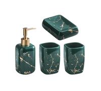Distributeur de Savon Ensemble d'accessoires de Salle de Bain 4 pièces Comprenant: Un Distributeur de Savon, des gobelets for Bain de Bouche et Un Porte-Savon(Green)
