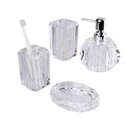 Distributeur de Savon Ensemble d'accessoires de Salle de Bain 4 pièces: Distributeur de Savon, gobelet for Bain de Bouche, Porte-Brosse à Dents et Porte-Savon(Transparent)
