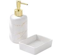 Distributeur De Savon, Ensemble D'Accessoires De Salle De Bain De Couleur Unie, Porte-Savon Rectangulaire en Céramique Et Distributeur De Lotion, Porte-Savon Et Distribut-White