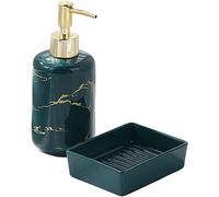 Distributeur De Savon, Ensemble D'Accessoires De Salle De Bain De Couleur Unie, Porte-Savon Rectangulaire en Céramique Et Distributeur De Lotion, Porte-Savon Et Distribut-Dark Green Green