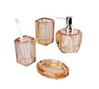 Distributeur de Savon Ensemble d'accessoires de Salle de Bain en résine 4 pièces: Distributeur de Savon, gobelet for Bain de Bouche, Porte-Brosse à Dents et Porte-Savon(Gold)