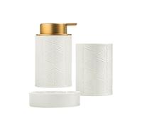Distributeur de savon Ensemble de salle bain créatif en céramique trois pièces comprenant un distributeur savon, gobelet for bouche et porte-savon(Blanc)