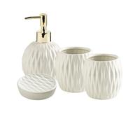 Distributeur de Savon Ensemble de Salle de Bain en céramique de Luxe léger 5 pièces Comprenant Un Distributeur de Savon, Un gobelet for Bain de Bouche et Un Porte-Savon(Blanc)