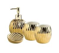 Distributeur de Savon Ensemble de Salle de Bain en céramique de Luxe léger 5 pièces Comprenant Un Distributeur de Savon, Un gobelet for Bain de Bouche et Un Porte-Savon(Gold)