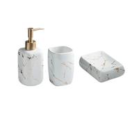 Distributeur de Savon Ensemble de Toilette de Salle de Bain 3 pièces Comprenant: Un Distributeur de Savon, des gobelets for Bain de Bouche et Un Porte-Savon(Blanc)