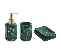 Distributeur de Savon Ensemble de Toilette de Salle de Bain 3 pièces Comprenant: Un Distributeur de Savon, des gobelets for Bain de Bouche et Un Porte-Savon(Green)