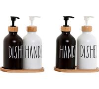 Distributeur de savon Home ESPRIT Blanc Noir Bambou Cristal 350 ml 15,5 x 8 x 19 cm (2 pièces)