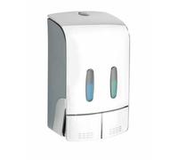 WENKO Distributeur de Savon Mural Modèle Tartas | Distributeur de Savon et désinfectant Double chromé en ABS | Dimensions 14,5 x 24 x 9 cm | Couleur Chrome | Capacité 960 ML