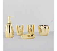 Distributeur de Savon Luxe Or 5 Pièces Ensemble d'accessoires de Salle de Bain Céramique Crafted Set se compose de Distributeur de savon et de lotion Porte-brosse à dents Porte-brosse à dents
