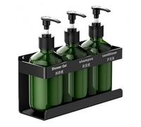 Distributeur de savon manuel 300 ml à fixation murale avec pompe et support pour divers liquides, y compris pour shampooing et gel douche (3 flacons)