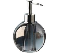 Distributeur de savon manuel en verre avec pompe en métal, design rond classique pour cuisine ou salle de bain, finition transparente