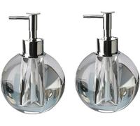 Distributeur de savon manuel en verre avec pompe en métal, design rond classique pour cuisine ou salle de bain, finition transparente