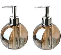 Distributeur de savon manuel en verre avec pompe en métal, design rond classique pour cuisine ou salle de bain, finition transparente