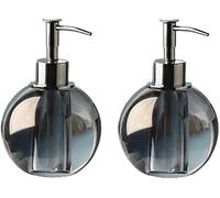 Distributeur de savon manuel en verre avec pompe en métal, design rond classique pour cuisine ou salle de bain, finition transparente