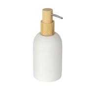 Distributeur de Savon Mod. Altavalle Design Moderne pour Salle de Bain en polyrésine et Bambou 0,25 l 7,5 x 18 x 8 cm Blanc Naturel