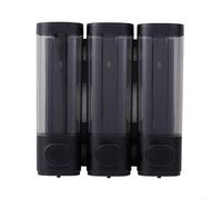 Distributeur de savon mural 3 chambres 300 ml ABS pour gel douche, shampooing et après-shampoing avec bouton anti-fuite antidérapant (noir)