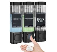 Distributeur de savon mural - 3 compartiments - 300 ml - Distributeur de gel douche - Sans perçage - Distributeur de gel douche - Distributeur de lessive pour les mains - Pour shampooing, gel douche