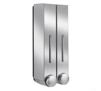 Distributeur de savon mural 420 ml en plastique ABS à triple chambre pour salle de bain, cuisine, hôtel, blanc (double argenté)
