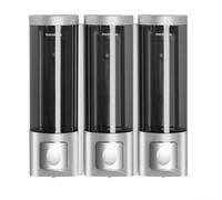 Distributeur de savon mural à triple pompe pour gel douche, shampooing, après-shampoing, bouteilles de 250 ml, fenêtres transparentes pour un contrôle facile de la recharge, construction en plastique
