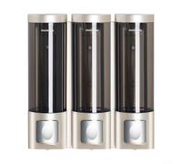 Distributeur de savon mural à triple pompe pour gel douche, shampooing, après-shampoing, bouteilles de 250 ml, fenêtres transparentes pour un contrôle facile du remplissage, construction en plastique
