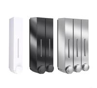 Distributeur de savon mural à trois compartiments pour salle de bain, cuisine et douche, en plastique ABS, installation hygiénique sans trou, blanc/argenté/noir 420 ml