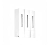 Distributeur de savon mural de 400 ml avec flacon à pompe, chambres anti-fuites en ABS pour gel douche, shampooing et après-shampooing, bouton antidérapant, installation sans perforation (3 blancs)