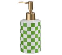 Distributeur de savon pour les mains, Distributeur de lotion savon rechargeable en céramique à motif damier avec pompe for vanité salle bain et évier cuisine, 300 ml/10.6 oz, 1 pièces(Green)