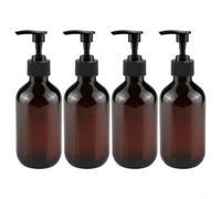 Distributeur de savon rechargeable de 300 ml en plastique pour vaisselle, savon, shampoing, facile à presser à la maison, pour une utilisation en hôtel, vert et marron, 4 pièces (marron)