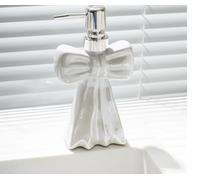 Distributeur de Savon Rechargeable Nœud Rose décoratif en céramique, Accessoire Mignon for Le comptoir de la Cuisine ou des Toilettes Distributeur de Gel Douche(White)