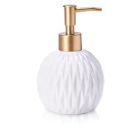 Distributeur de savon rond en céramique doré pour salle de bain avec motif losange délicat en relief (blanc)