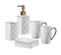 Distributeur de savon Salle de bain Ensemble de dents en céramique 5 pièces Distributeur de savon Décoration intérieure Ensemble de toilettes Lotion Bouteille/Bouche/Porte-brosse à dents/Soucoupe de