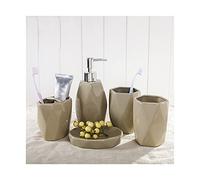 Distributeur de savon tendance en céramique - Lot de 5 pièces - Distributeur de savon pour la maison et la salle de bain - Bouteille de lotion - Tasse de bain de bouche - Porte-brosse à dents