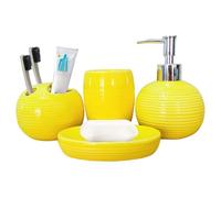 Distributeur de Savon Vibrant en céramique Jaune, Accessoires de Salle Bain, avec Porte-Brosse à Dents, Porte-Savon et Tasse, Ensemble Complet -Brosse à Dents, 4 pièces/Ensemble Peut f