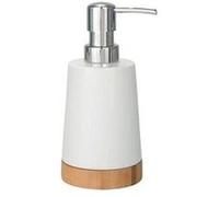 WENKO Distributeur de Savon Bambou céramique Distributeur de Savon Liquide Blanc