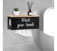 Distributeur de serviettes en papier mural en bois avec couvercle, distributeur de serviettes en papier commercial pour cuisine, salle de bain, hôtel (noir)