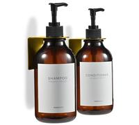 Distributeur de shampoing et d'après-shampoing MaisoNovo - Distributeur de Savon de Douche Mural - 16,9 FL oz Lot de 2 Bouteilles en Plastique ambré Pompe Noire - 2 Compartiments sans perçage