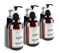 Distributeur de shampoing mural 3 pièces de 16,9 oz, distributeur de savon de douche sans perçage, distributeur de shampoing et d'après-shampoing avec étiquettes étanches, pour salle de bain à domicil