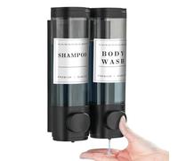 Distributeur de shampooing et d'après-shampoing mural à 2 chambres, sans BPA, sans perçage, 300 ml par chambre, verrouillable pour usage domestique, hôtel, commercial (noir, 2 chambres)