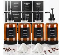 Distributeur de sirop de café pour bar à café, lot de 4 distributeurs de sirop en verre antidérapant avec étiquettes et gaine en silicone, distributeur de sirop de 500 ml, accessoires de bar à café,