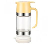 Distributeur de sirop d'érable, distributeur de miel en verre sans goutte avec couvercle à pression facile, pot miel en verre 300ml pour la cuisine, jaune
