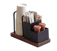Distributeur de tasses en bois de noyer - Porte-dosettes de café | | Ressort auto-ajustable, s'adapte aux tasses de 177 à 355 ml, design compact, rangement à 2 niveaux, peut contenir du papier