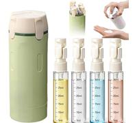 Distributeur De Voyage 4 en 1, Portables Silicone Reusable, Set De Bouteilles De Toilette, Échelle De Mesure Et Étiquettes, Kit Portable Anti-Fuite pour Shampooing, Lotion, Gel Douche (Green)
