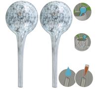 Distributeur d'eau 2 pièces, set en verre pour plantes en pot, boule, ronde Ø 8 cm couleur blanche 200 ml moderne, conditions domestiques, pour pots, pour fleurs, régulation de l'eau-assure un dosage