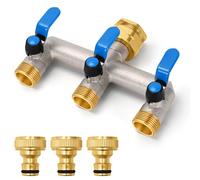 Distributeur d'eau à 3 compartiments, distributeur d'eau puissant à 3 voies, avec trois poignées d'extension bleues en acier inoxydable 304, adaptateur de 2,5 cm pour maison, cour/machine à laver