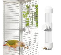 Distributeur d'eau automatique pour perroquet avec valve à ressort, abreuvoir d'eau transparent pour perruches, calopsittes, perruches, pinsons, inséparables et canaris (blanc, 280 ml)
