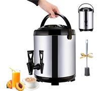 Distributeur d'eau Chaude en Acier Inoxydable 6L/8L/10L/12L, Bouilloire, Chauffe-café avec Couvercle et Robinet, Seau à thé au Lait, récipient Isotherme pour Eau Chaude ou Boissons (Noir) (T