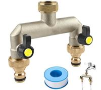 Distributeur d'eau de robinet à 2 voies : distributeur d'eau de jardin en laiton pour 2 adaptateurs de tuyau d'arrosage, 2 distributeurs 3/4" adaptateur 1/2" avec robinet à boisseau sphérique pour