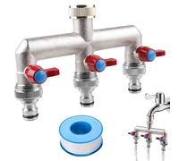 Distributeur d'eau de robinet à 3 voies : distributeur d'eau de jardin en laiton pour 3 adaptateurs de tuyau d'arrosage, 3 distributeurs 3/4" adaptateur 1/2" avec robinet à boisseau sphérique pour